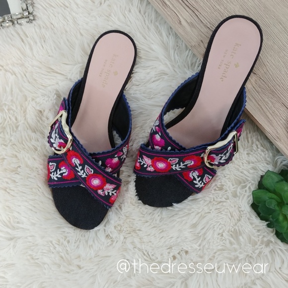 kate spade Shoes - Kate Spade Denim Floral Embroidered Sandals